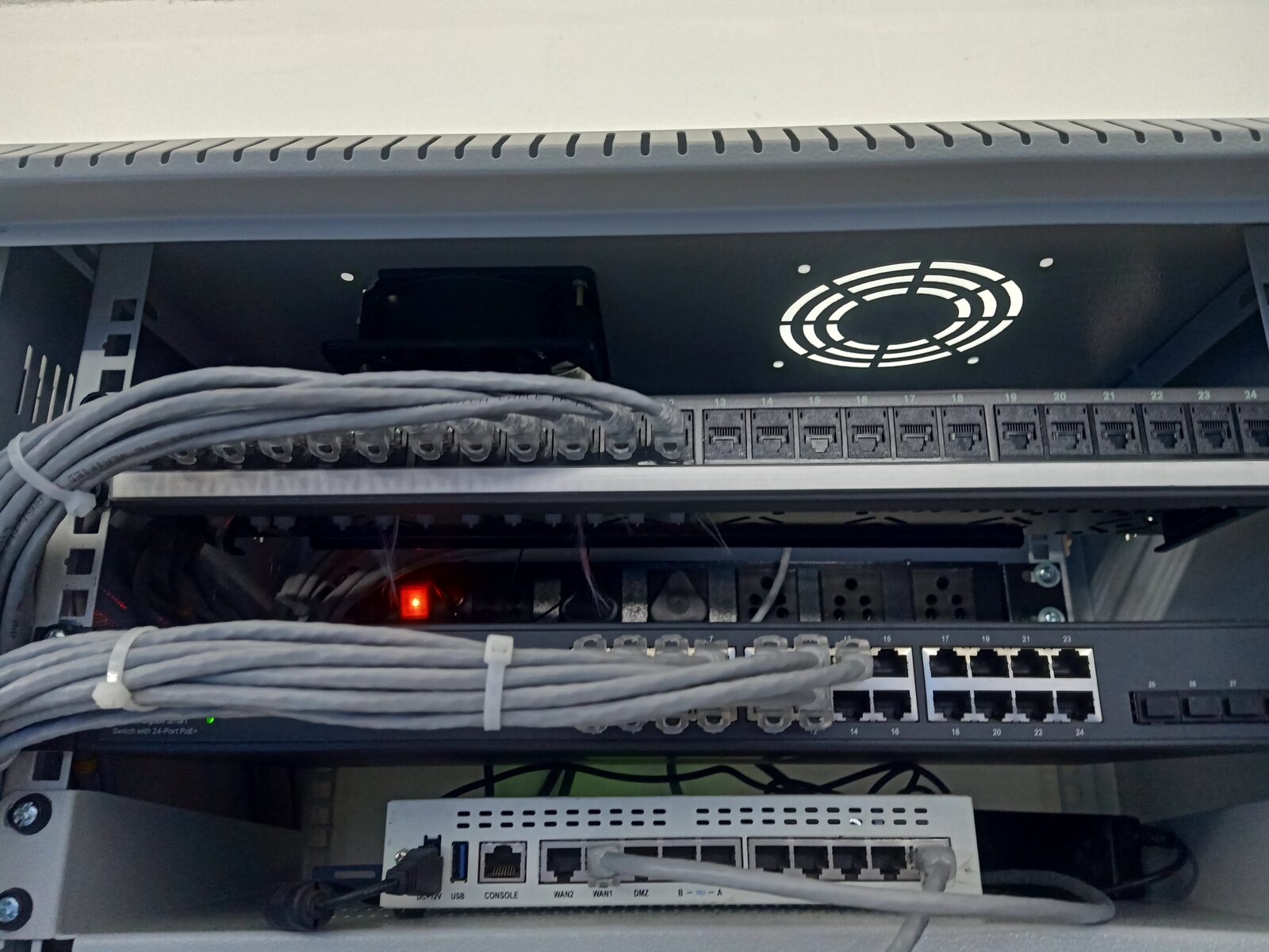 Networking rack with switches and cables